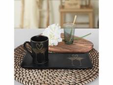 Tasse de café avec sous tasse coeus 150ml céramique noir motif flamants