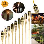 Torche de jardin pour l'extérieur Set de 10 Torche de Bambou avec Mèche d'ambiance Décoration Lampe à Huile Hauteur 90cm - Vingo