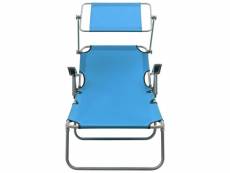 Vidaxl chaise longue avec auvent acier bleu 310336