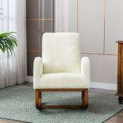 Wishdor - Fauteuil à Bascule Confortable Chaise Loisirs et Repos pour le Salon - Lin et structure en bois massif Blanc Teddy - Blanc Teddy