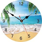 34 cm L'été Palmiers Horloge Murale Tropical Hawaïen Rivage Horloges, Silencieux Non tic-tac Facile à Lire Horloge Murale pour la Cuisine/Chambre/Le