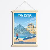 Affiche Paris France - Louvre + Cadre Magnétique (Bois) 50x70 cm
