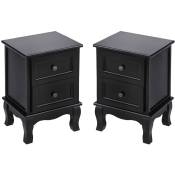 Aqrau - Table de chevet noire à deux tiroirs set deux 35 30 50cm