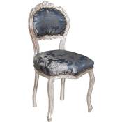Biscottini - Chaise en bois Louis xvi 90x42x45 Chaise argentée Fauteuil de chambre style français Chaises baroques Fauteuil rembourré bleu - bleu et