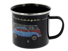 BRISA VW Collection - Volkswagen Grande Tasse à café en émail avec des Motifs colorés (500ml) (Bus & Coccinelle/Noir)