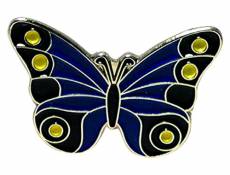 Broche en métal émaillé en forme de papillon bleu