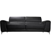Canapé design avec têtières ajustables 3 places en cuir noir et acier chromé nevada - Noir