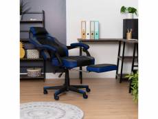 Chaise de gamer ergonomique inclinable noir et bleu réglable hauteur d'assise 44-54cm