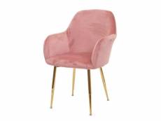 Chaise de salle à manger design rétro en tissu velours rose pieds métal dorés 04_0002225