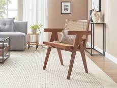 Chaise en bois d'acajou marron et rotin tressé clair