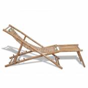 Chaise longue avec repose-pied en bambou - Naturel - 152 x 59 x 80 cm