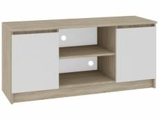 Dusk - meuble bas tv contemporain salon/séjour 120x55x40 cm - 2 niches + 2 portes - rangement matériel audio/video/gaming - sonoma/blanc