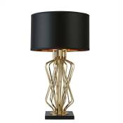 Ethan - Lampe de table à 1 lumière dorée, abat-jour noir, E27 - Searchlight