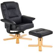 Fauteuil de relaxation charly avec repose-pieds pouf siège pivotant dossier inclinable assise rembourrée relax, en synthétique noir - Noir