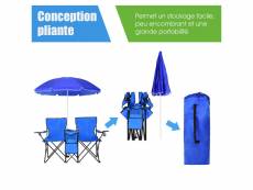 Giantex chaise de camping pliante 2 places en pvc avec poche isotherme,porte-gobelet, parasol, accoudoirs rembourré portable 113 kg pour randonnée, pl