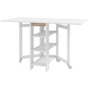 HOMCOM Table de cuisine table de salle à manger pliable amovible 3 étagères 2 abattants design moderne 120 x 60 x 75 cm blanc