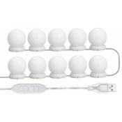 Kit D'Eclairage Miroir Led Pour Coiffeuse, Avec 10 Ampoules Réglables, 10 Luminosite Et 3 Modes D'Eclairage, Type Usb, Blanc - Ccykxa