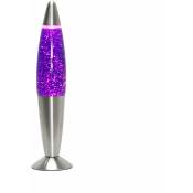 Licht-erlebnisse - Lampe à Lave au design rétro gris métallisé avec liquide pailleté violet H:33 cm - Blanc mat, violet pailleté - argent, paillettes