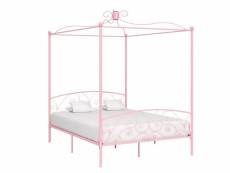 Lit double pour adulte à baldaquin - cadre de lit rose métal 180 x 200 cm