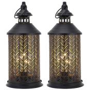 Lot de 2 ampoules suspendues à piles (feuille de bambou), 26,5 cm de haut,noir