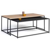 Lot de 2 tables basses gigognes DENTON 100/113 métal noir et bois design industriel - Multicolore