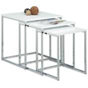Lot de 3 tables gigognes, design moderne, en mdf et métal (acier), h x l x p : env. 42 x 40 x 40 cm, blanc - Relaxdays