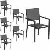 Lot de 6 chaises rembourrées en aluminium anthracite - textilène gris - anthracite
