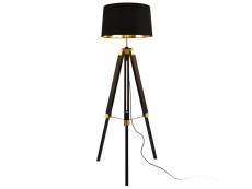 [lux.pro] lampadaire lampe à pied tripod avec pieds en métal abat-jour en tissu e27 noir et cuivre jaune hauteur 145 cm