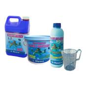Pack traitement algues moutarde Mareva pour piscine - Désinfectant - Clarifiant - Pichet doseur