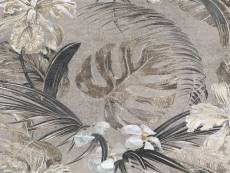 Papier peint panoramique feuilles et fleurs tropicales beige, blanc et gris - 600972 - 3,6 x 2,7 m 600972