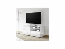 Petit meuble télé blanc laqué design nerina-l 122 x p 42 x h 57 cm- blanc