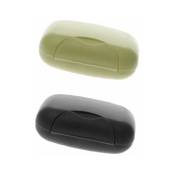 Porte-savon portable en plastique 2 pièces avec couvercle Boîte de voyage étanche - Boîte à savon en plastique noir + vert olive avec serrure, Mini