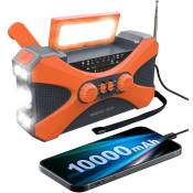 Radio D'Urgence 10000MAh, Radio à Manivelle Solaire, Radio Portable avec Chargeur de , Lampe de Poche led Orange