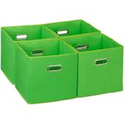 Relaxdays - Lot de 4 boîtes de rangement, caisses pliables, HxLxP : 30x30x30 cm, poignées, panières pour étagère, vert
