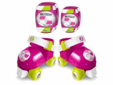 Set patins a roulettes + coudieres & genouilleres rose