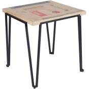 Table bistrot carrée en bois recyclé et pied métal