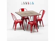 Table carrée en bois + 4 chaises en métal au design tolix industriel bay ridge
