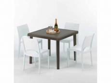 Table carrée et 4 chaises colorées poly-rotin résine