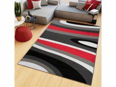Tapiso maya tapis salon moderne géométrique ondes rouge noir gris blanc fin 200 x 200 cm Z895E DARK GRAY 2,00-2,00 MAYA PP ESM