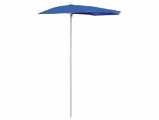 Vidaxl demi-parasol de jardin avec mât 180x90 cm bleu