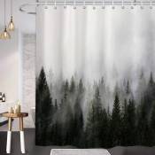 Xinuy - Rideaux de douche forêt brumeuse, douche nature, rideau de douche bois, rideau de bain arbre magique brouillard fantastique pour salle de