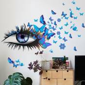 Xinuy - Yeux bleus cils papillons créatifs décoratifs Stickers muraux salon chambre fond mur Simple amovible Stickers muraux