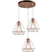 3 Luminères Lustre Suspension en Forme Diamant Lampe de Suspension Moderne E27 pour Chambre Bar Rose - Or rose
