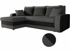 Canapé d'angle convertible en tissu "kris" - 3 places - gris-noir