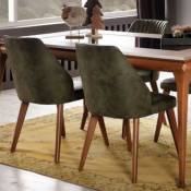 Chaise en velours vert olive pieds bois diana 50x48x h87 cm