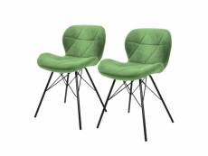 Chaises de salle à manger avec dossier lot de 2 vert revêtement velours avec pieds métal ml-design
