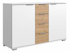 Commode/meuble de rangement coloris blanc/imitation chêne artisan - longueur 130 x hauteur 90 x profondeur 41 cm