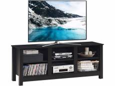 Costway meuble banc tv, 135 x 39,5 x 54 cm, avec 2 étagères de rangement centre multimédia polyvalent pour salon, noir