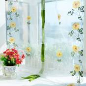 Csparkv - Rideaux Transparents Blancs, 80 x 150cm Rideaux Voilages Floral à Rideaux de Levage de Tulle de Broderie de Tournesol pour Salon Voilage
