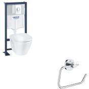 Grohe - Pack wc suspendu sans bride céramique Solido + Dérouleur de papier mural Essentials - Blanc